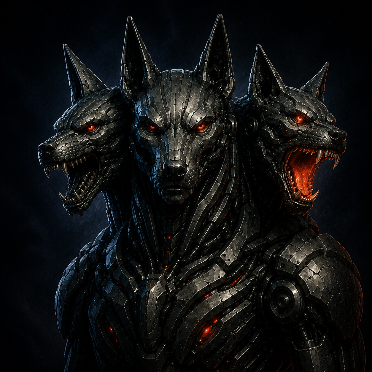 Fictional three-headed mechanical guardian representing the Cerberus research system